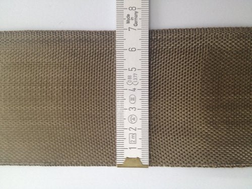 Basaltvezeltape, 70 mm breed, 0,21 mm dik, 26 g/m, met één rand van bruin PP-garen
